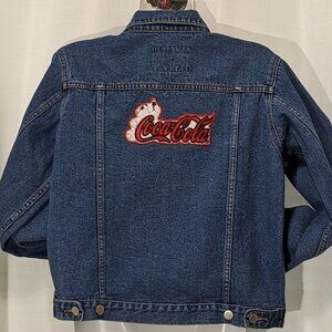 Vintage Coca Cola Denim Red Enjoy Jean Jacket Embroidered Size M Blue